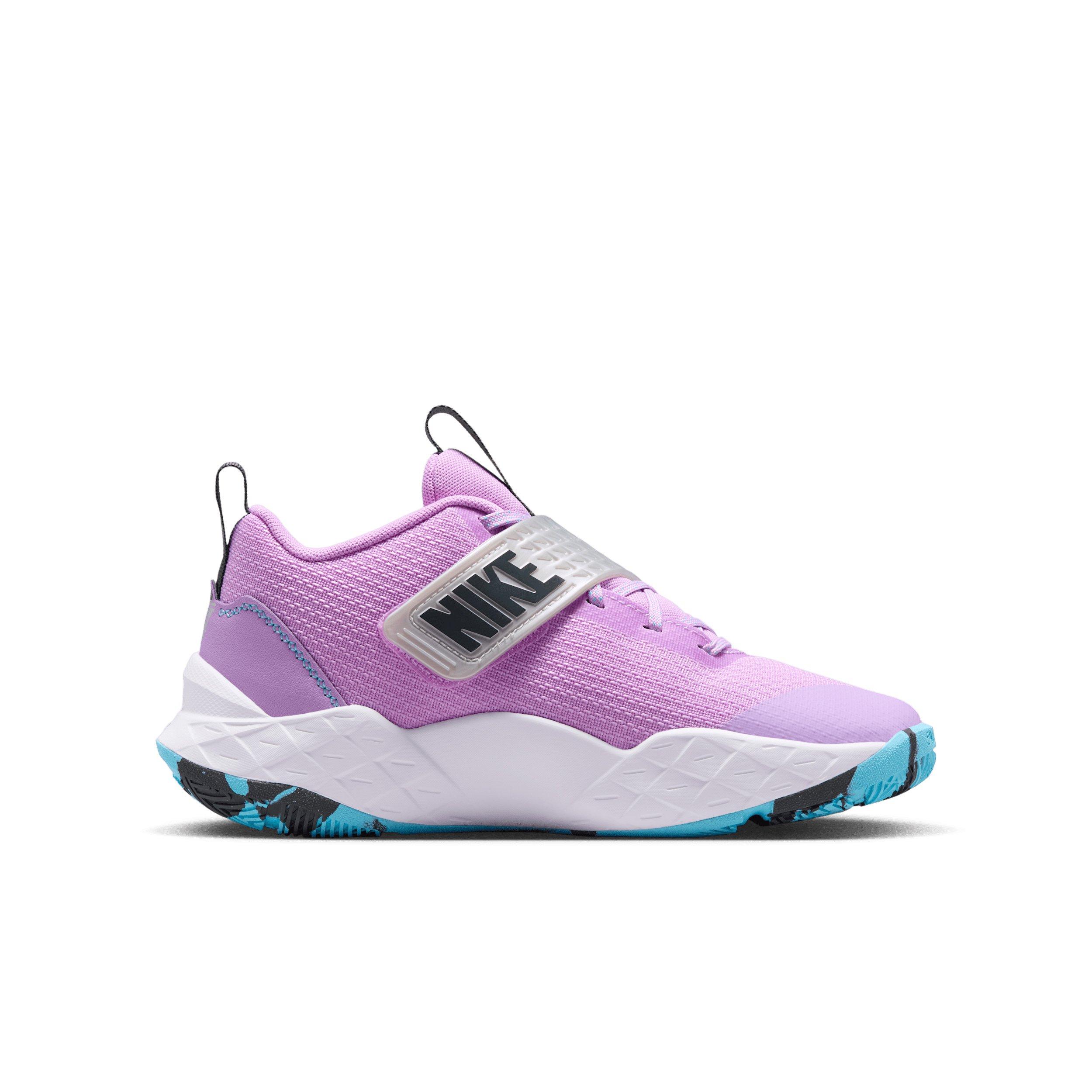 Nike Team Hustle D 12 "Fuchsia Glow/Silver/Flat Silver/Blue" Grade School Girls' Basketball Shoe - FUCHSIA/SILVER/SILVER/BLUE